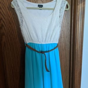 Turquoise and white lace dress